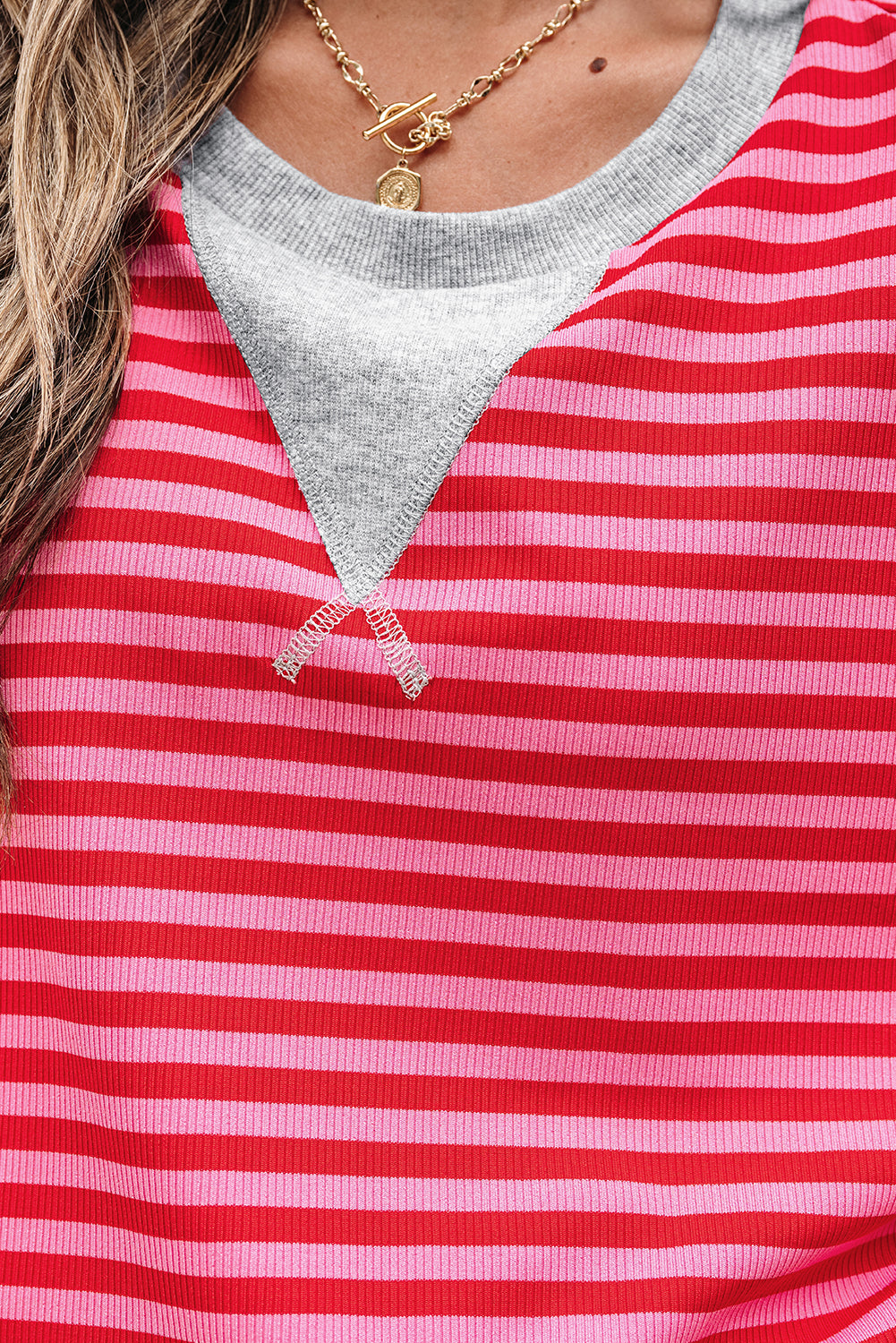 Red Stripe Drop Shoulder Baggy Pullover and Shorts Casual Set