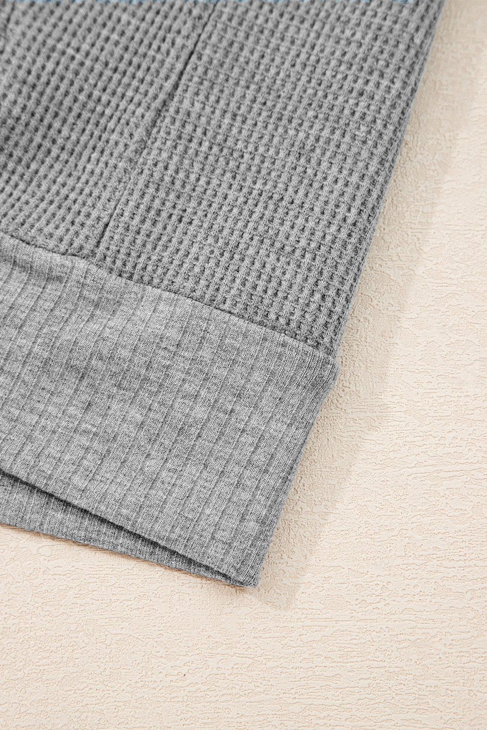 Gray Waffle Splicing Zip Up Front Button Hooded Jacket