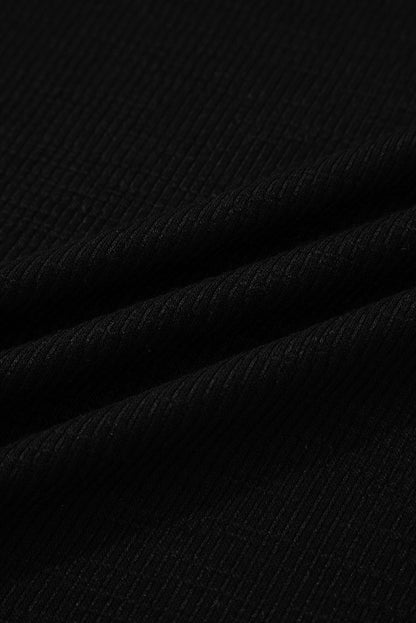 Black Exposed Seam Textured Knit V Neck Pullover Top