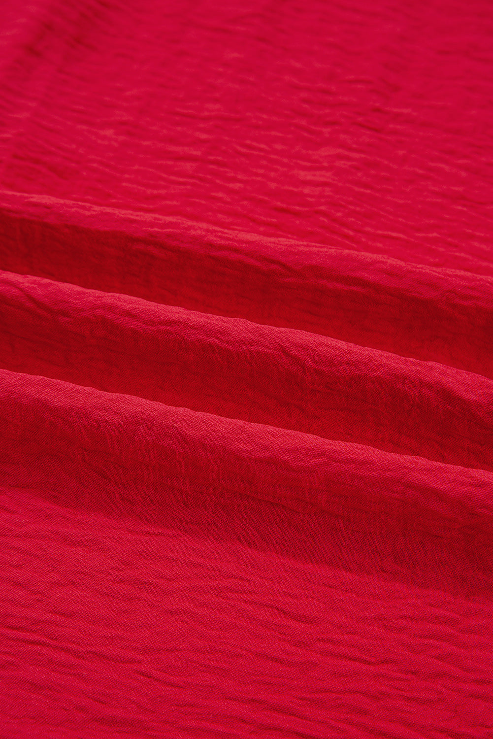 Fiery Red V Neck Collared Shirred 3/4 Sleeve Oversized Tunic Top