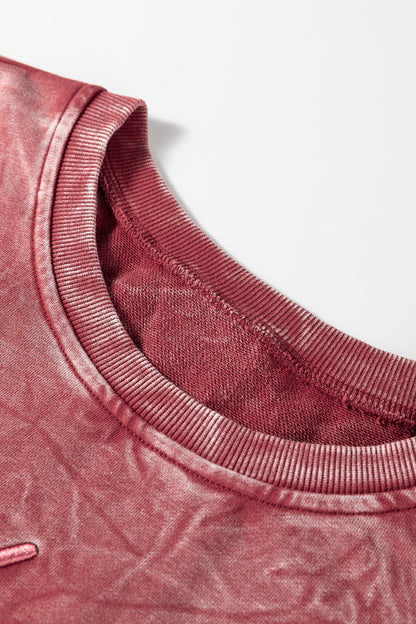 Mineral Red saved by grace Letter Embroidery Mineral Wash Loose Sweatshirt