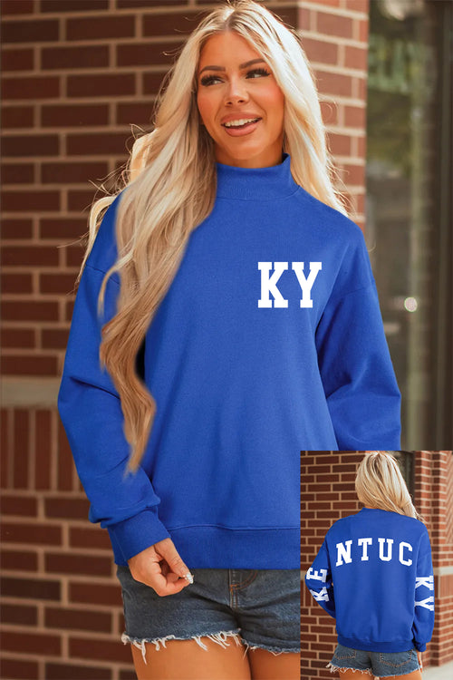 Dark Blue KY KENTUCKY Printed Mock Neck Sweatshirt