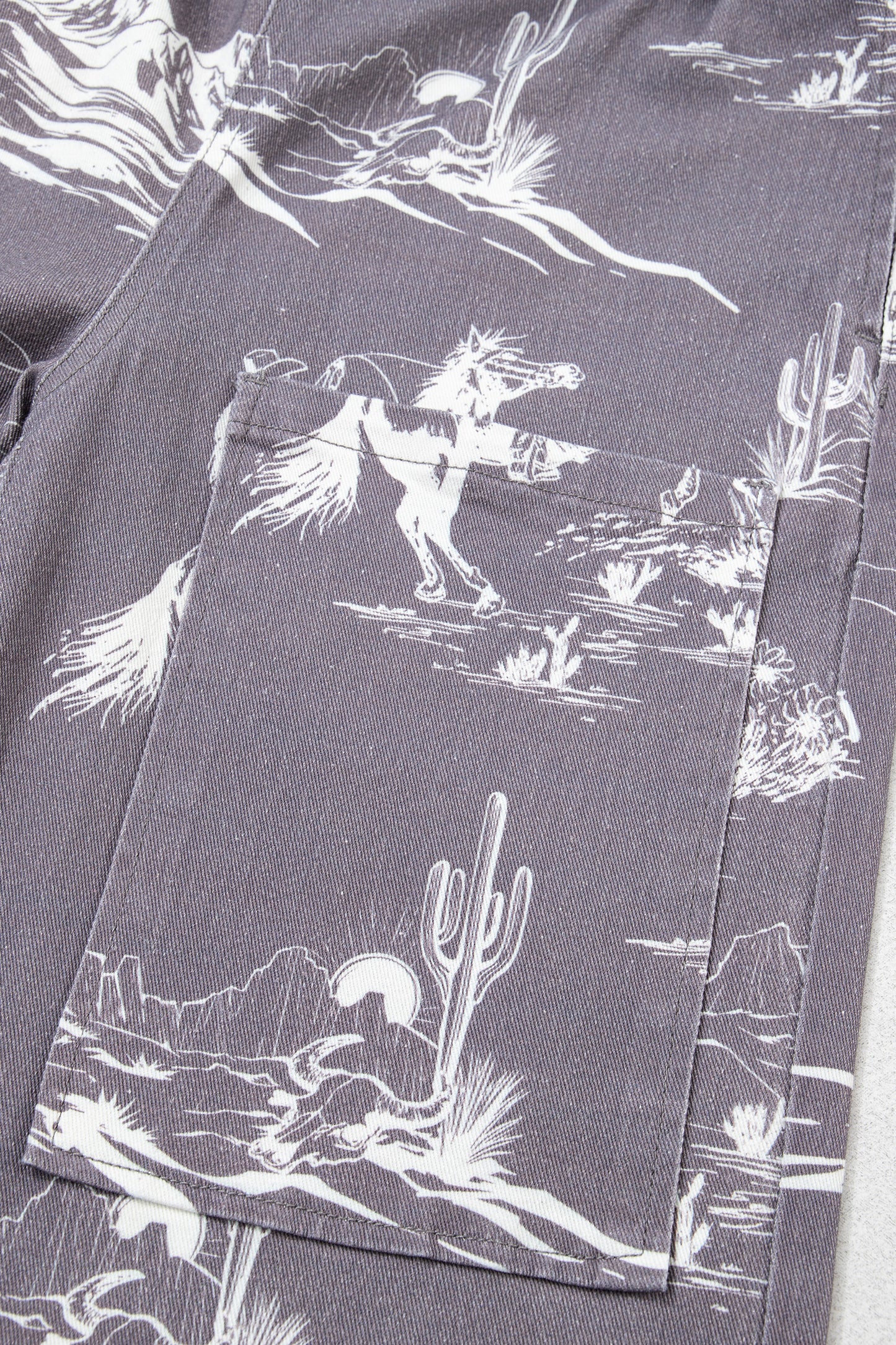 Gray Wild West Riding Vintage Printed Shift Jeans