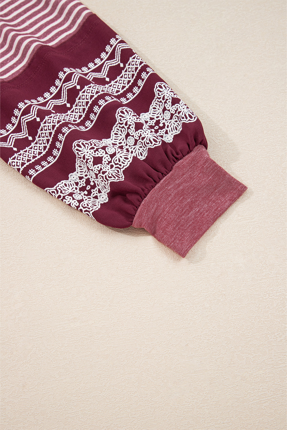 Navy Blue Contrast Print Striped Raglan Long Sleeve Loose Top