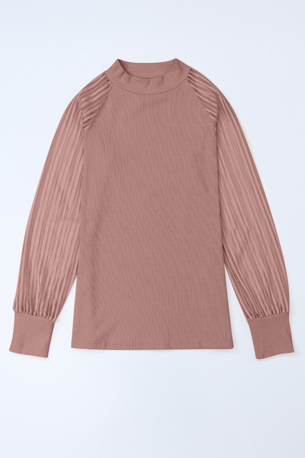 Pink Black Striped Mesh Long Sleeve Crewneck Ribbed Top