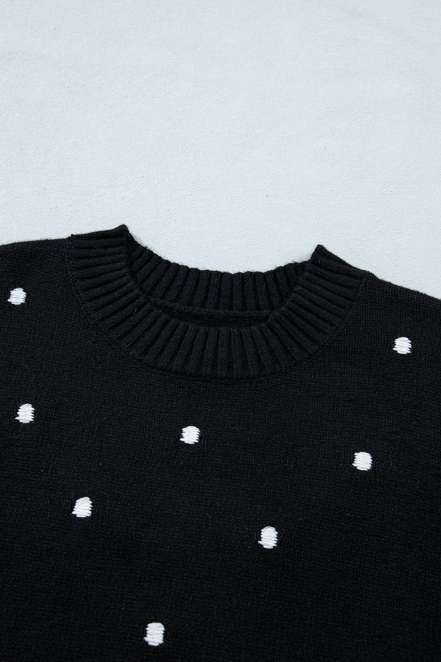 Black Elegant Polka Dot Bubble Short Sleeve Sweater