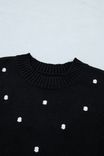 Black Elegant Polka Dot Bubble Short Sleeve Sweater
