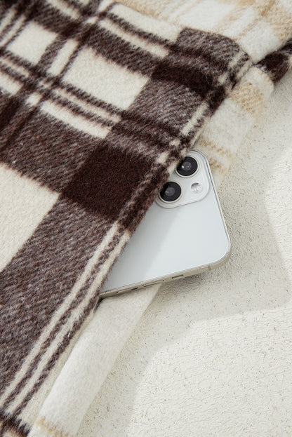 Multicolour Plaid Patchwork Side Pockets Buttoned Shacket