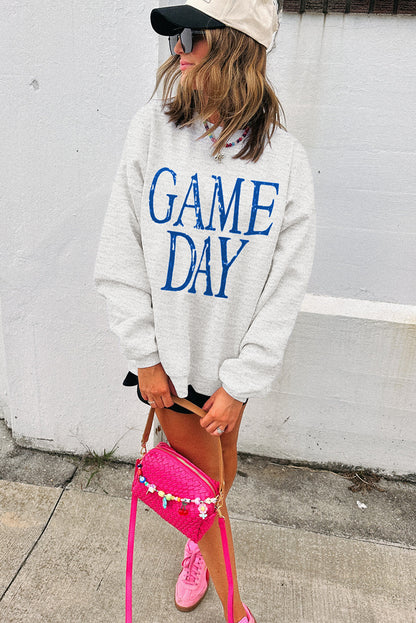 Black Vintage Washed GAME DAY Graphic Baggy Sweatshirt