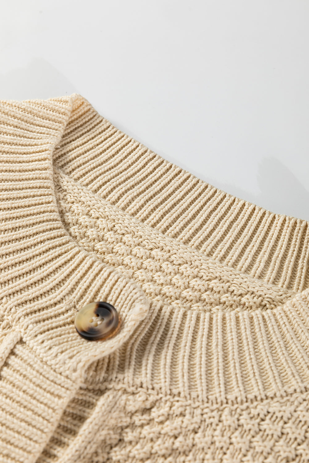 Beige Button Front Cropped Cardigan Sweater