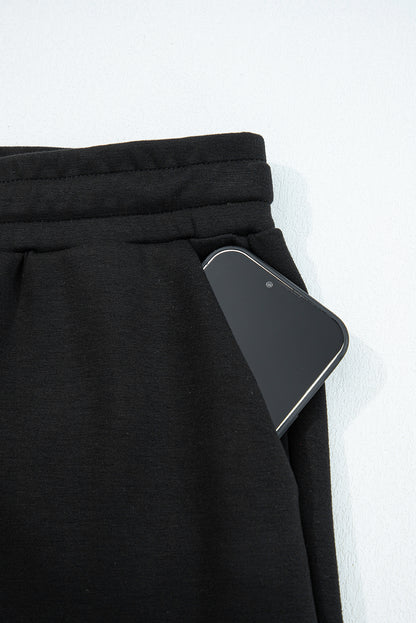 Black Zip Collar Long Sleeve Top Drawstring Pants Set