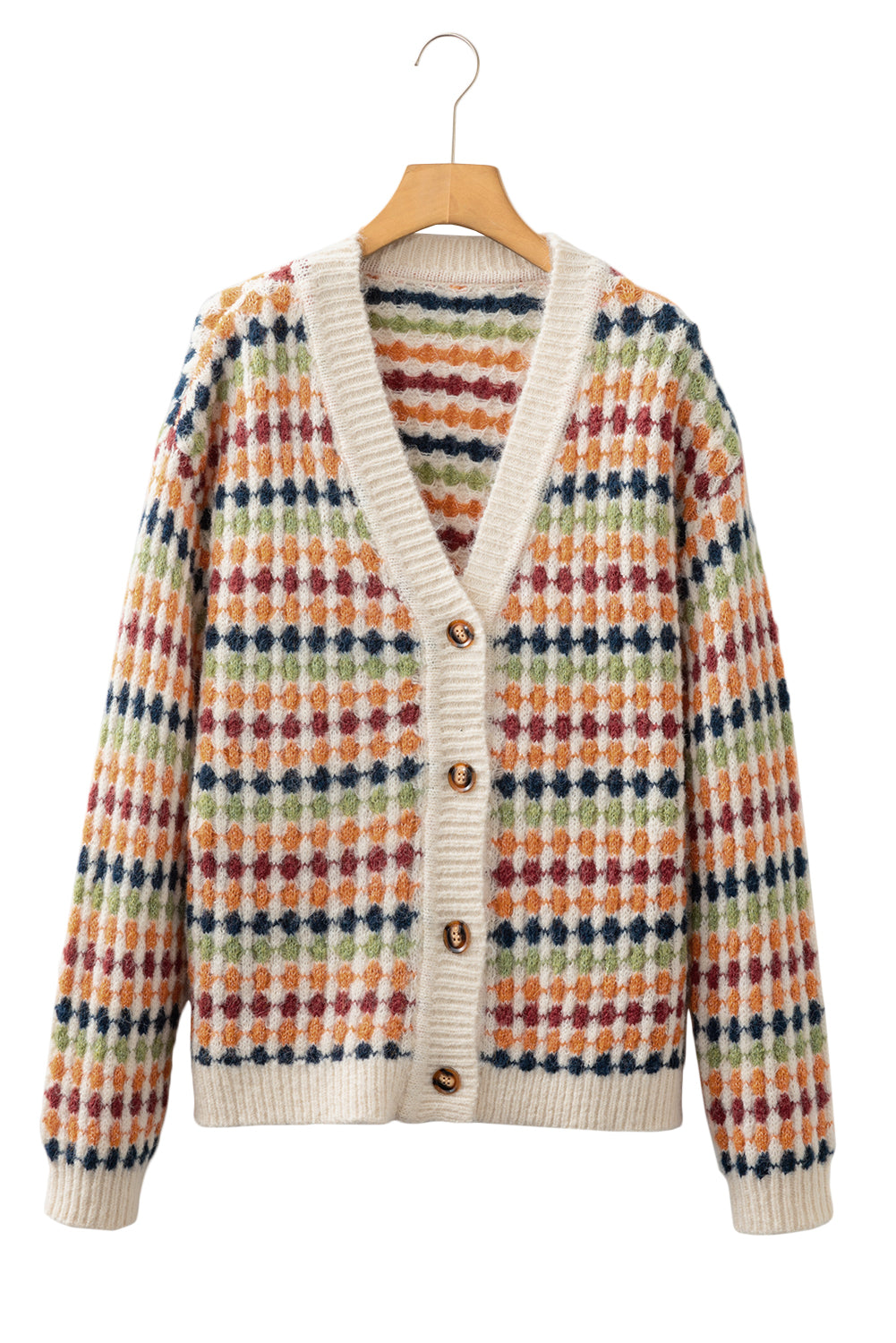 Multicolour Dotty Pattern Knit Button Front V Neck Sweater Cardigan