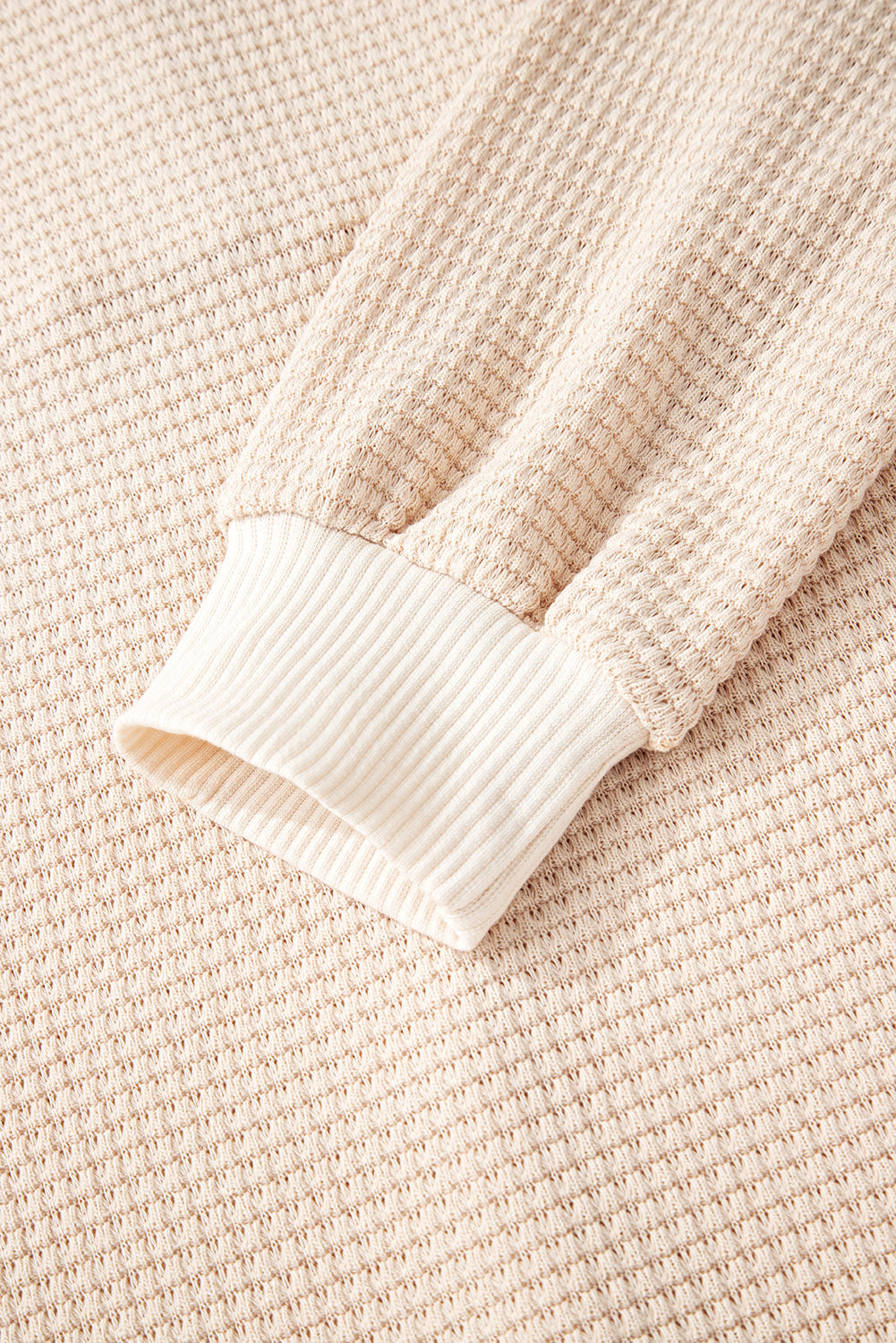 Racing Red Waffle Patchwork Drop Shoulder Hooded Long Sleeve Top