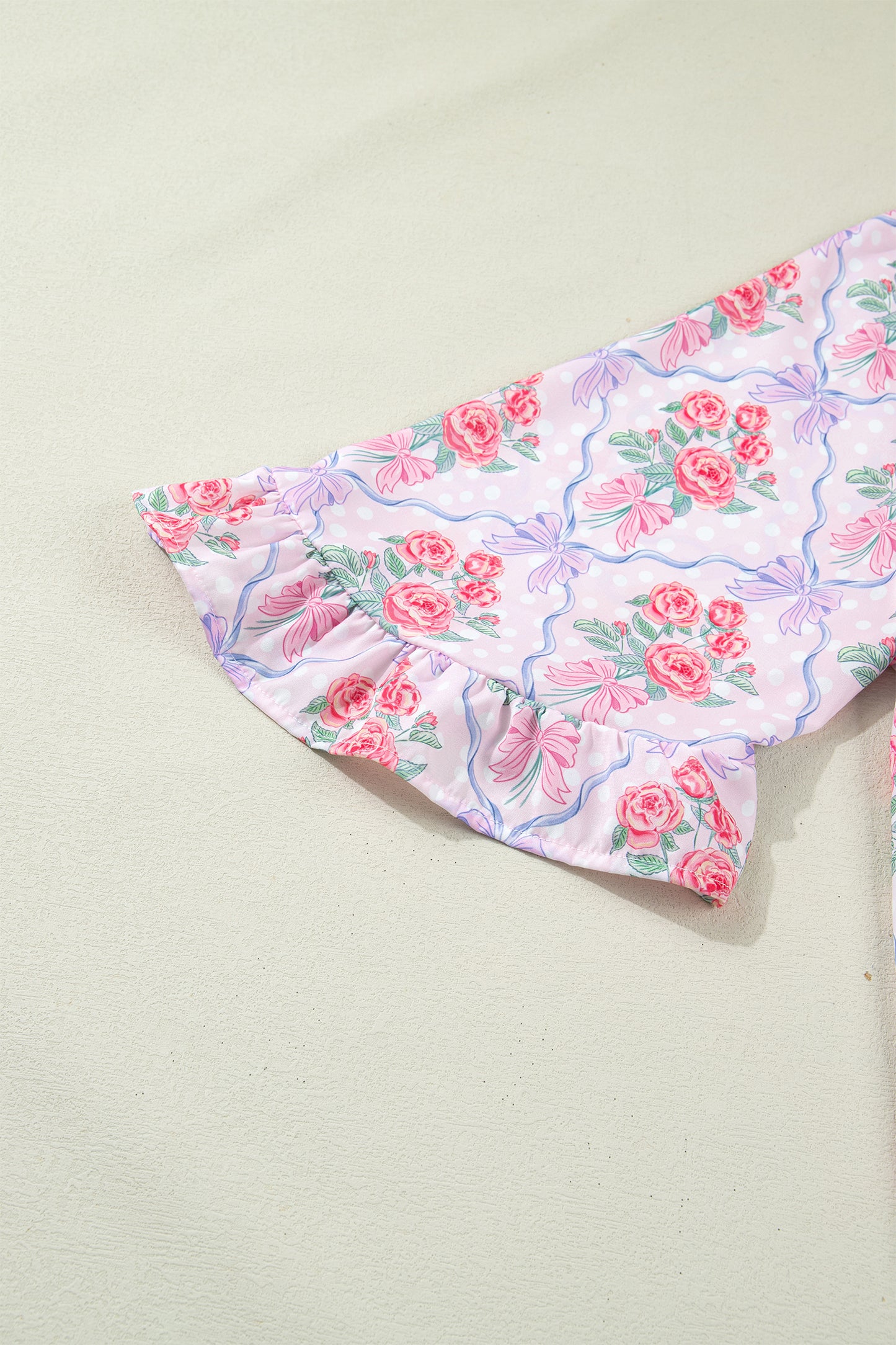 Purple Floral Collared Ruffled Half Sleeve Shirt