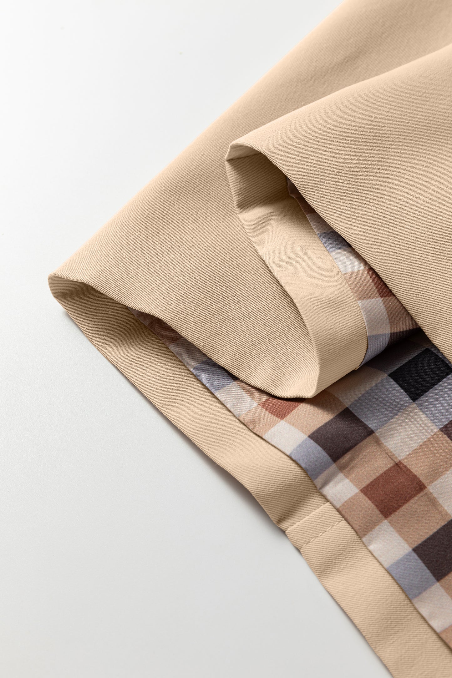 Parchment Plaid Liner Patchwork Single Breasted Trench Coat