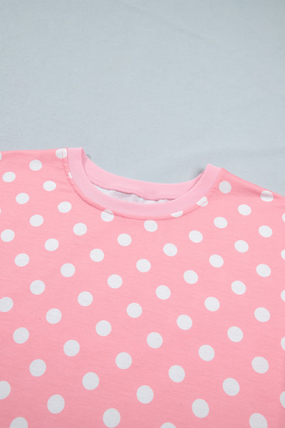 Green Polka Dot Oversized Top Drawstring Short Set