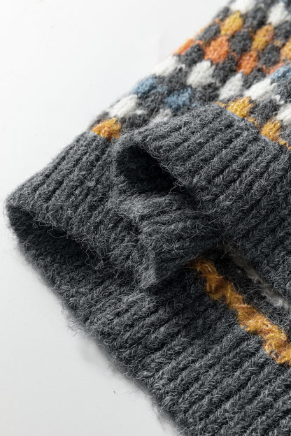 Multicolour Dotty Pattern Knit Button Front V Neck Sweater Cardigan