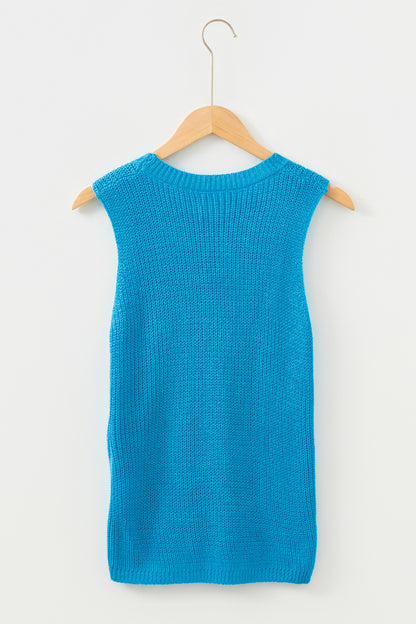 Dusk Blue Summer Script Graphic Sleeveless Sweater Vest