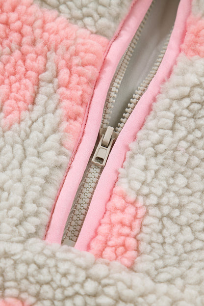 Gray Bow Sherpa Quarter Zip Drop Shoulder Baggy Sweatshirt