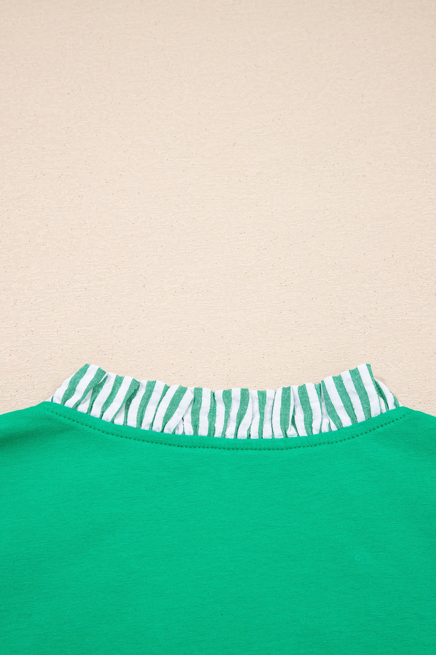 Dark Green Plus Size Button Front Ruffled Stripe Trim V Neck Flutter Sleeve Blouse