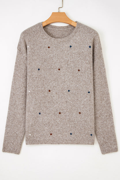 Gray Morn Contrast Colored Dot Detail Drop Shoulder Sweater