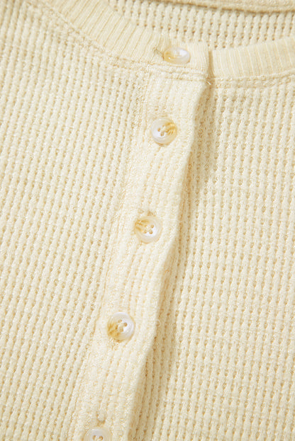 Oatmeal Textured Knit Half Buttons Henley Top