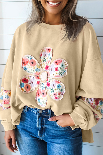 Wisteria Floral Applique Baggy Pullover Sweatshirt
