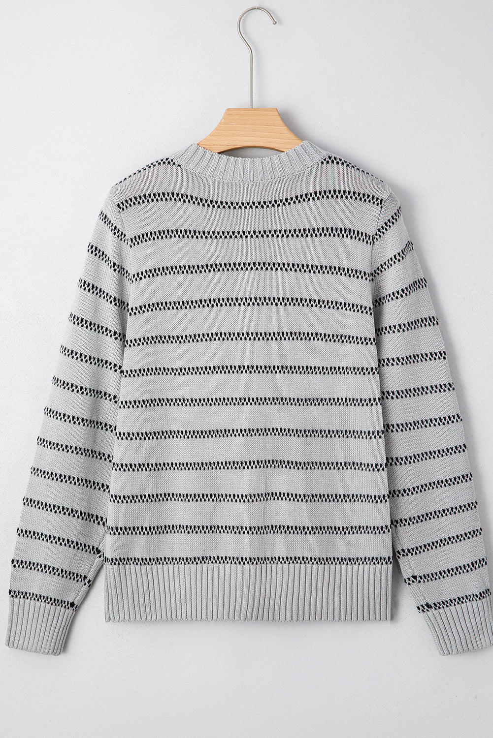 Gray Stripe Button Front Ribbed Trim Short Cardigan