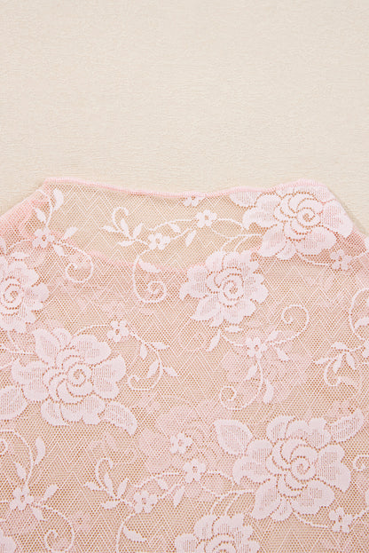 White Sheer Floral Lace Mesh Mock Neck Long Sleeve Top