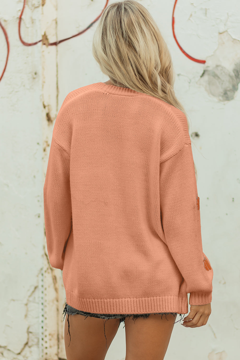 Straw Yellow Pumpkin Tree Print Open Front Drop Shoulder Midi Cardigan