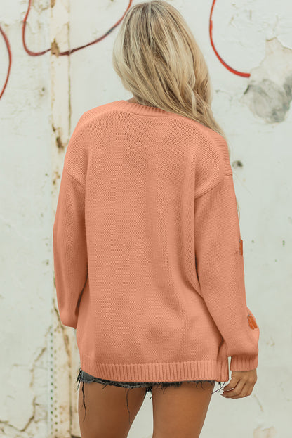 Straw Yellow Pumpkin Tree Print Open Front Drop Shoulder Midi Cardigan