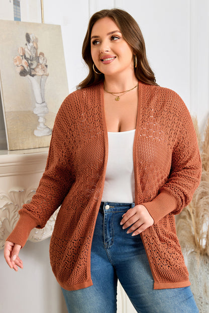 Redwood Burl Mixed Pattern Knitted Open Front Plus Cardigan