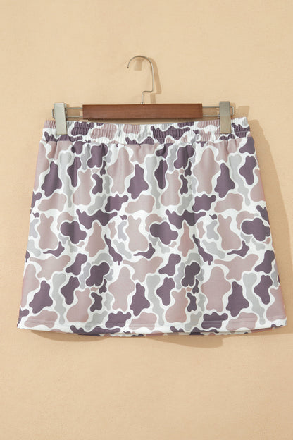Sky Blue Abstract Camo Elastic Waist Drawstring Mini Skort