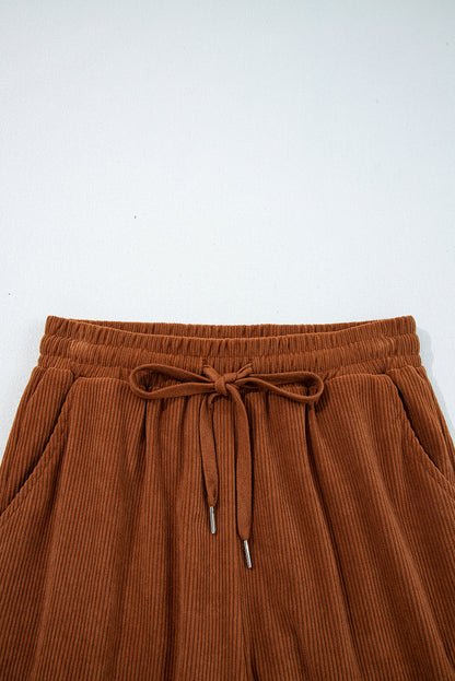 Chestnut Drawstring Elastic Waist Casual Corduroy Pants