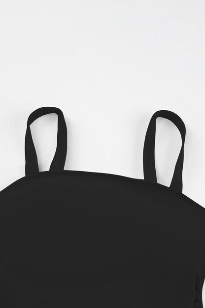 Black Solid Square Neck Sleeveless Tankini Swimsuit