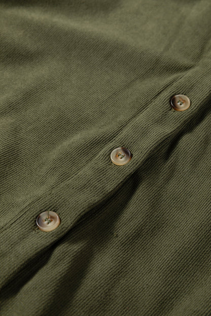 Black Corduroy Half Button Collared Long Sleeve Mini Dress