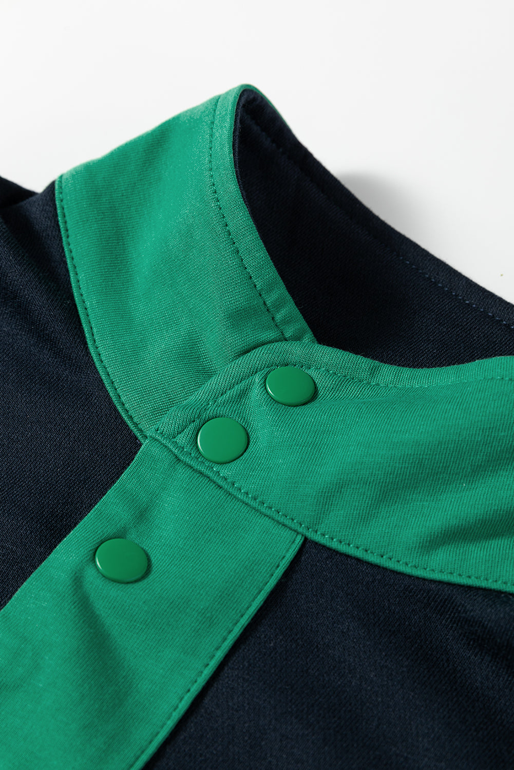 Navy Blue Color Block Patchwork Half Button Pullover and Shorts 2pcs Outfit