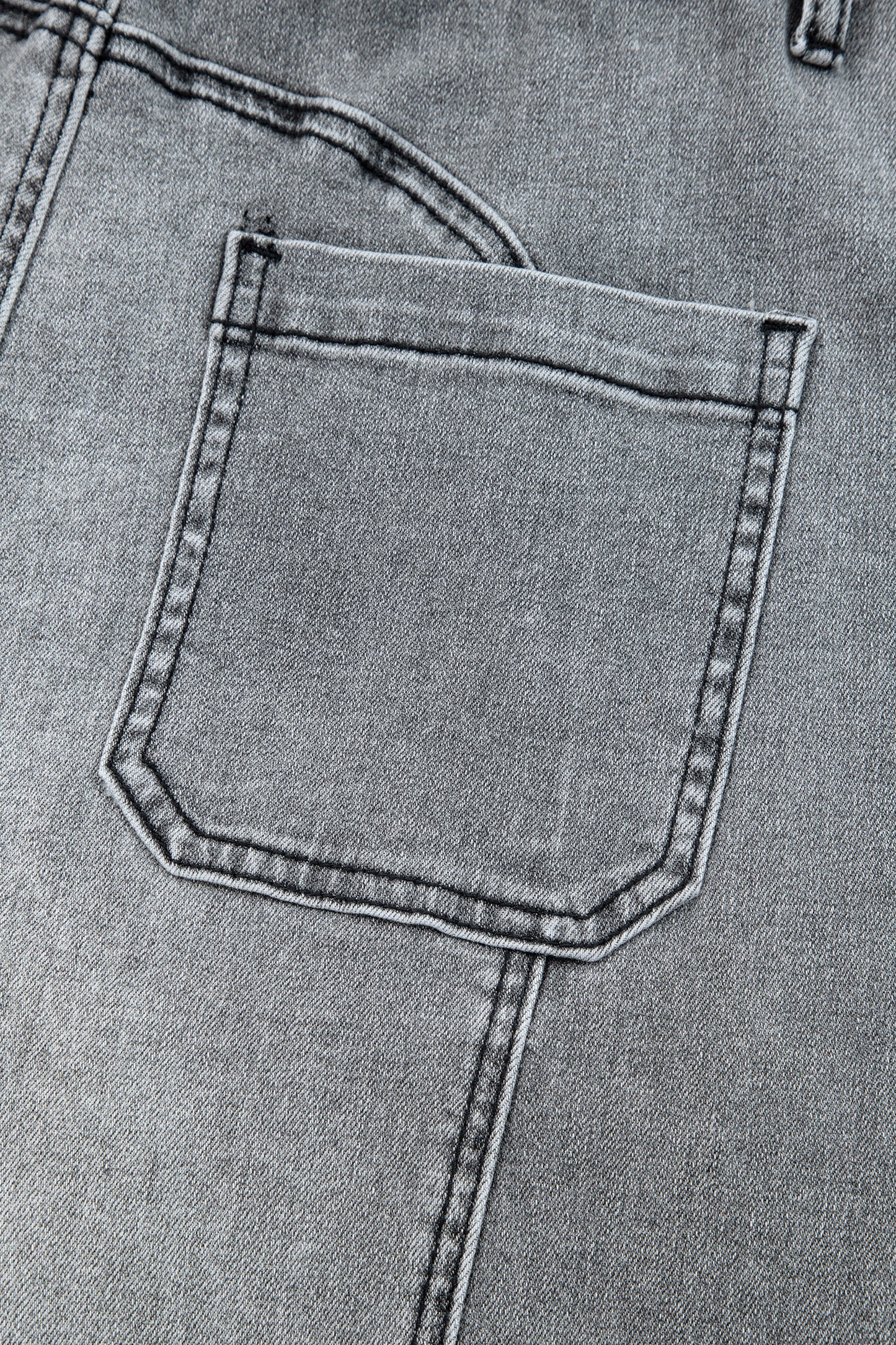 Gray Drawstring Seam Detail Raw Hem Wide Leg Denim Pants