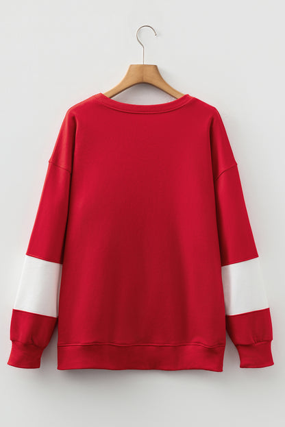 Fiery Red Colorblock Drop Shoulder Baggy Sweatshirt