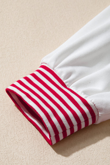 Dark Blue Striped Patchwork Sleeve Colorblock Sweatshirt