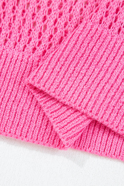 Sachet Pink Sweet Bow Decor Hollow Out Knitted Drop Shoulder Sweater