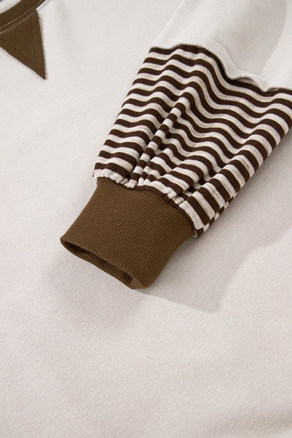 Parchment Striped Colorblock Patchwork Drop Shoulder Sweatshirt