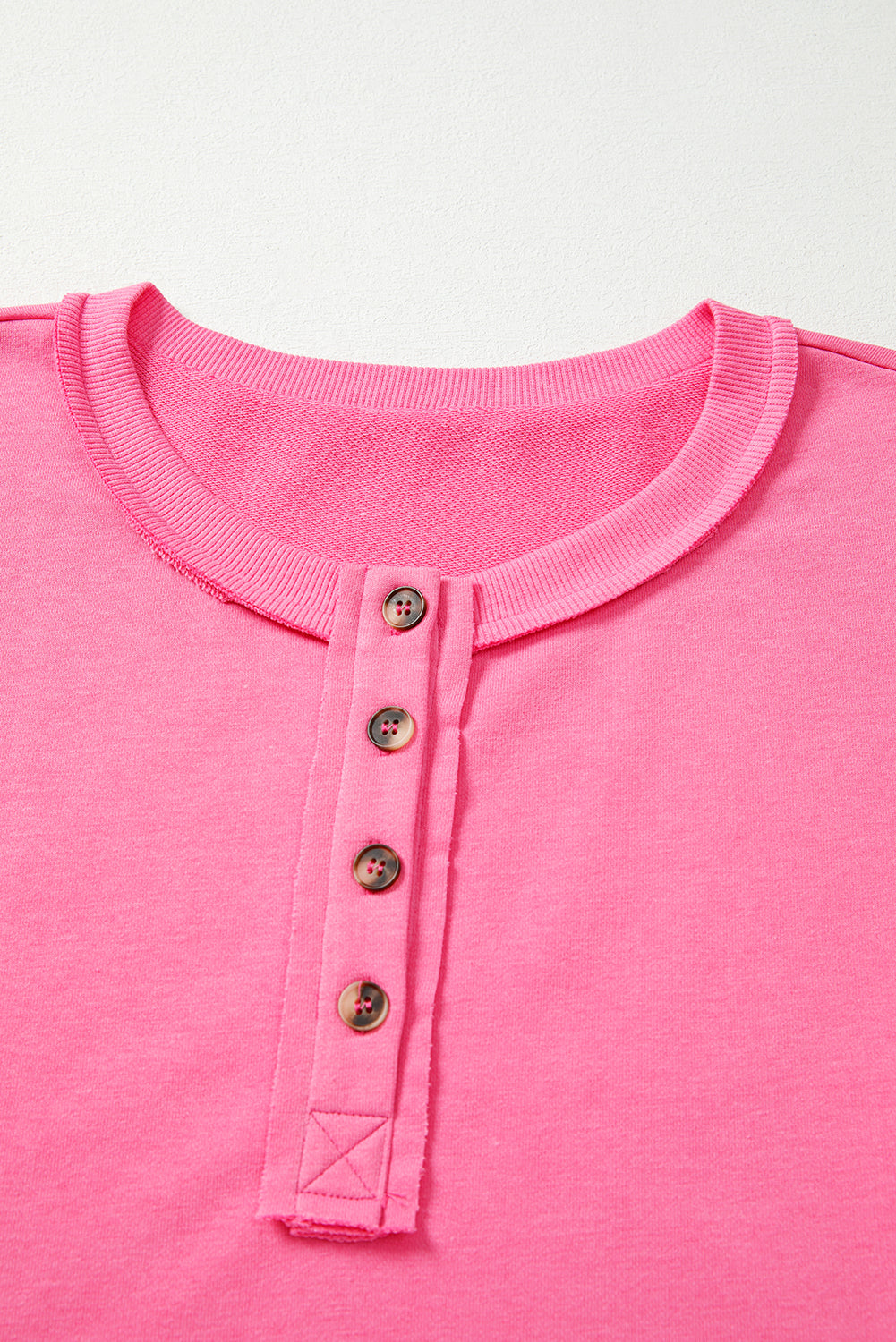 Bright Pink Plus Size Henley Drop Shoulder Pullover and Jogger Pants Two Piece Set