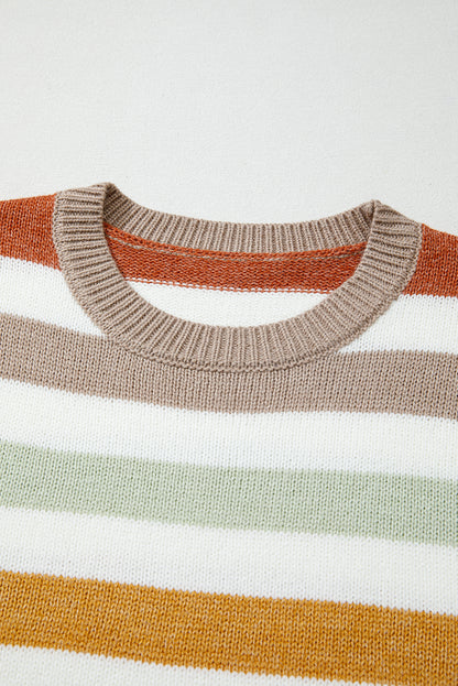 Multicolour Striped Colorblock Drop Shoulder Plus Size Sweater