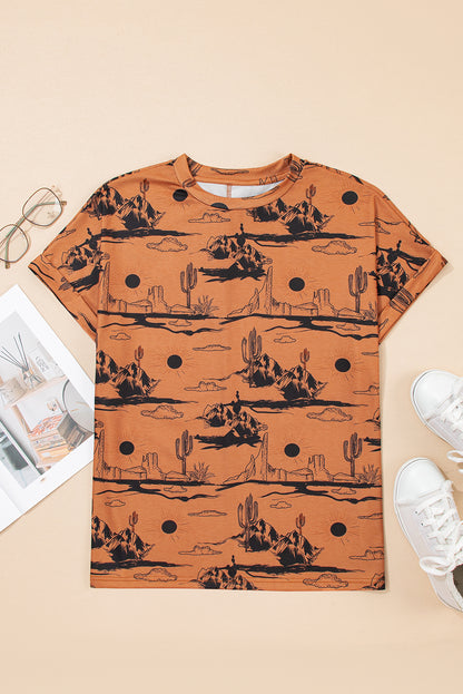 White Desert Sand Print Short Sleeve Knit Top
