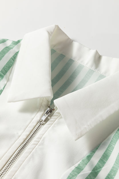 Green Stripe Half Zip Long Sleeve Swing Top