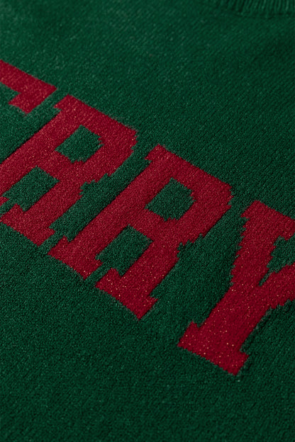 Racing Red MERRY Letter Pattern Christmas Raglan Sleeve Sweater