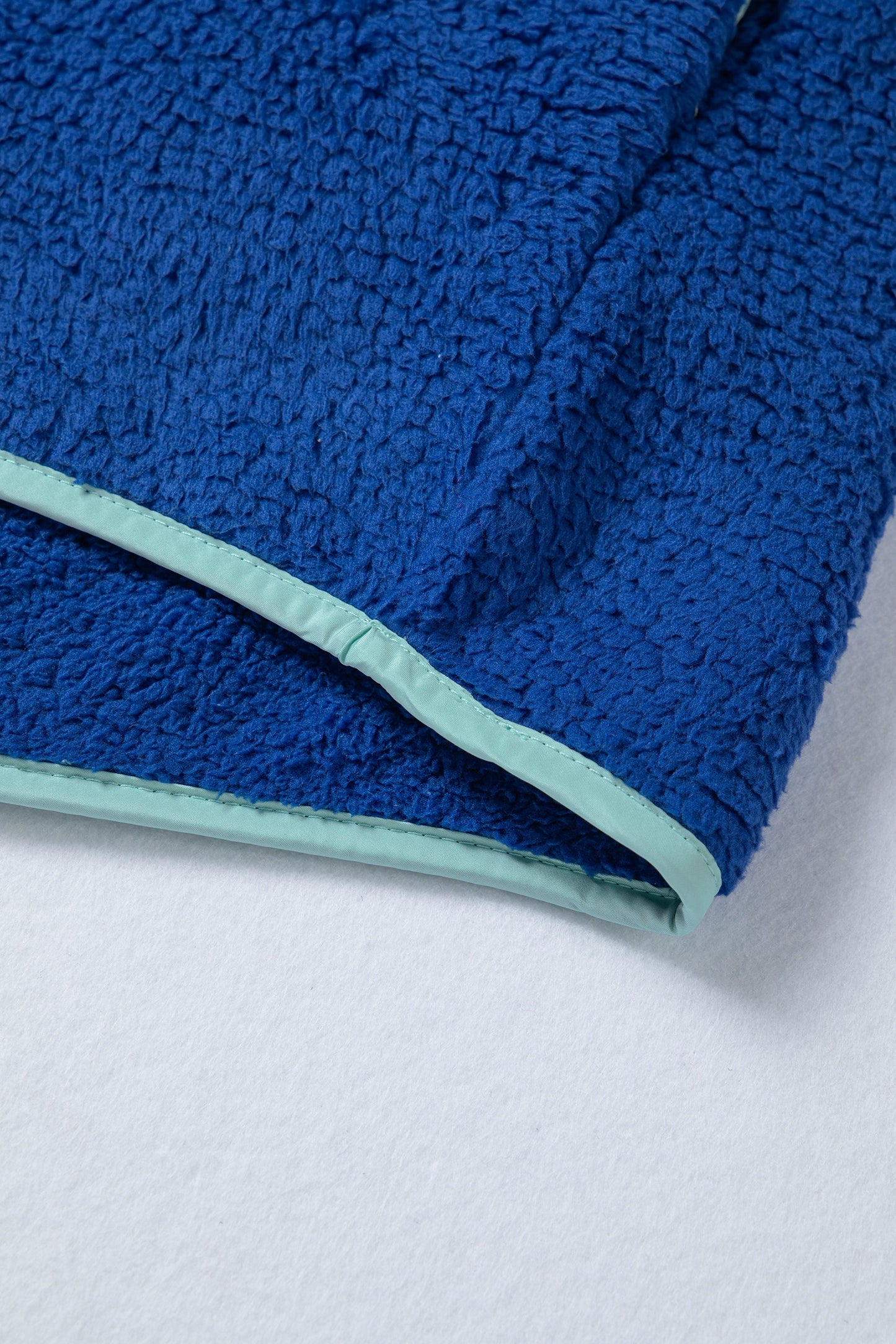 Sky Blue Sherpa Half Zip Contrast Trim Pullover Hoodie