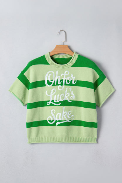 Green Stripe Oh for Lucks Sake St Patricks Day Short Sleeve Sweater
