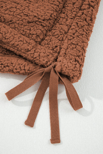 Cinnamon Faux Fur Snap Button Front Knot Side Plush Vest with Pockets